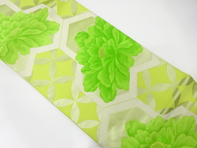 JAPANESE KIMONO / ANTIQUE FUKURO OBI / SILK / WOVEN PEONY & SHIPPO PATTERN